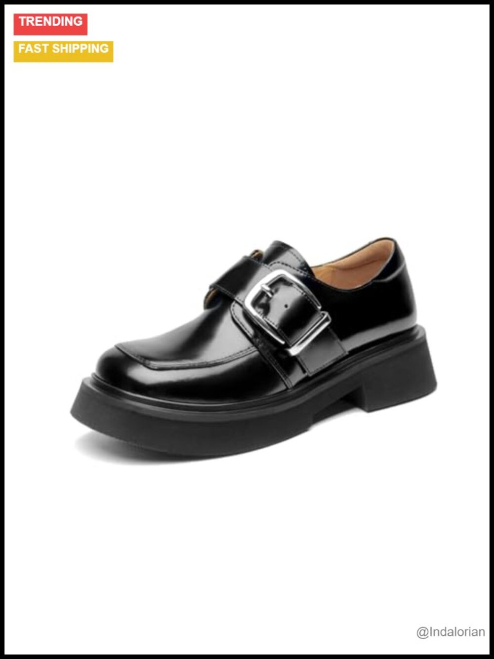 Platform Leather Loafers with Chunky Lug Sole Square Toe Slip-On Business Casual